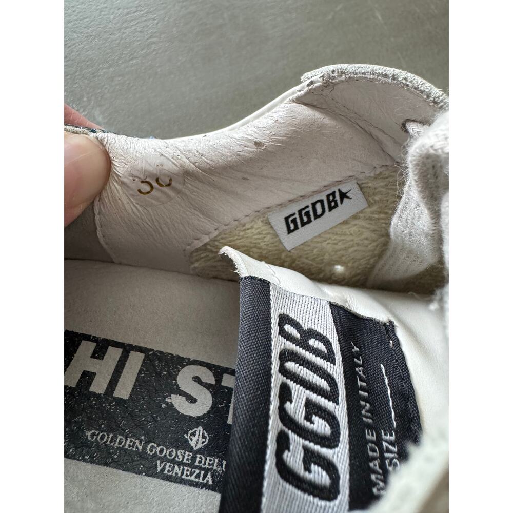 Golden Goose Hi Star Sneakers Womens EU 38 White Leather Glitter Star Blue Heel - Picture 11 of 15